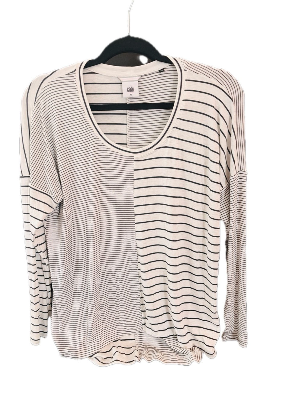 Cabi Pivot Oversized Off-White and Black Striped Long Sleeve Tee